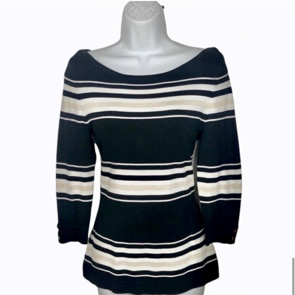 White House Black Market XS Striped Knit Sweater 3/4 Sleeve Multicolor